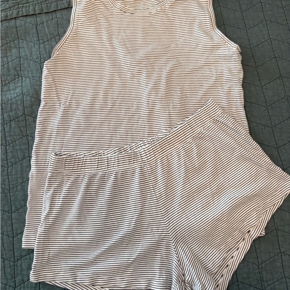 Lake Pajamas Pima Tank-short Set Blue Striped Size Medium